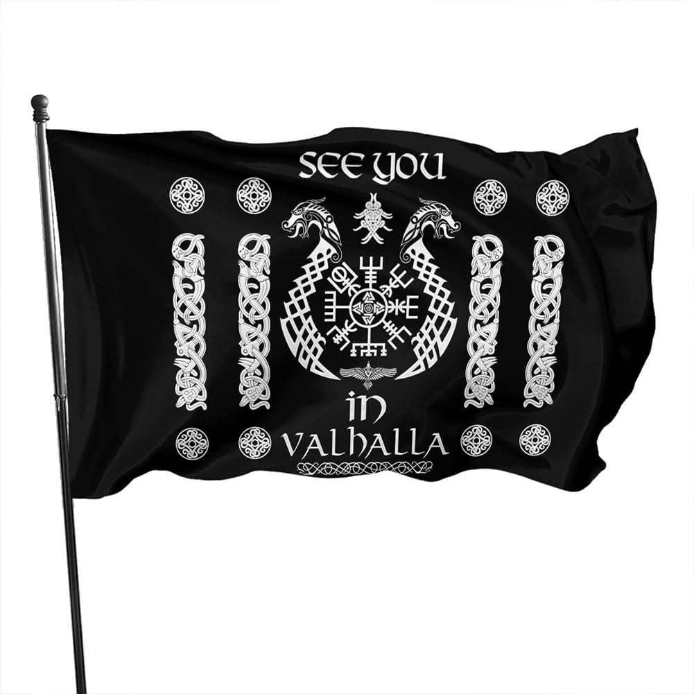 TuTaTiMANG Viking Compass Symbol Flag,Norse Mythology Valhalla Flag,Single-Sided Print,Indoor and Outdoor Party Decor 90X150CM