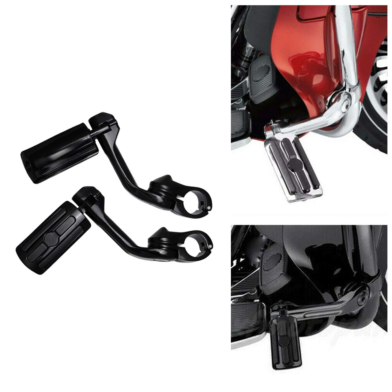 Highway Pegs lange abgewinkelte Befestigungsfußrasten für Harley Electra Road King Street Glide 32 mm Motorschutzbügel,Schwarz