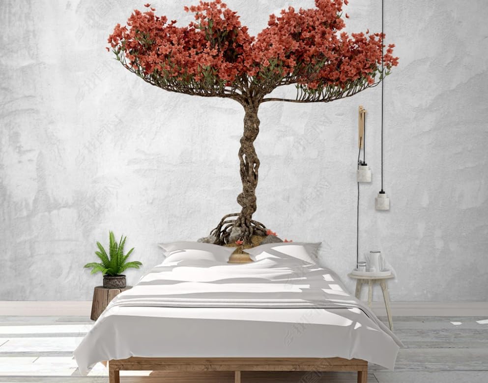 Papier peint intissé fleurs rouges pour masquer un mur nu de salon ou chambre - 2