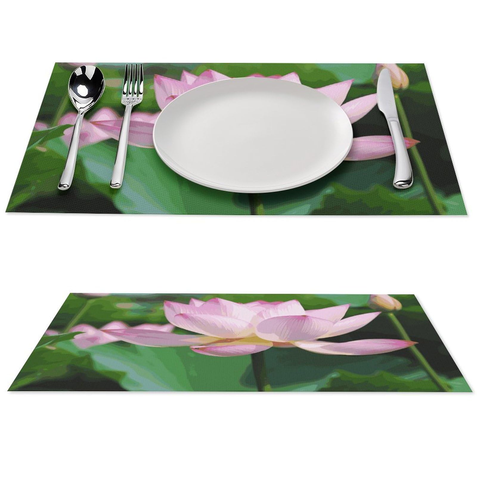 Lotus, 6 tovagliette all'americana in PVC, lavabili, resistenti al calore, antiscivolo, impermeabili, per interni ed esterni, tavolo da pranzo, cucina, feste