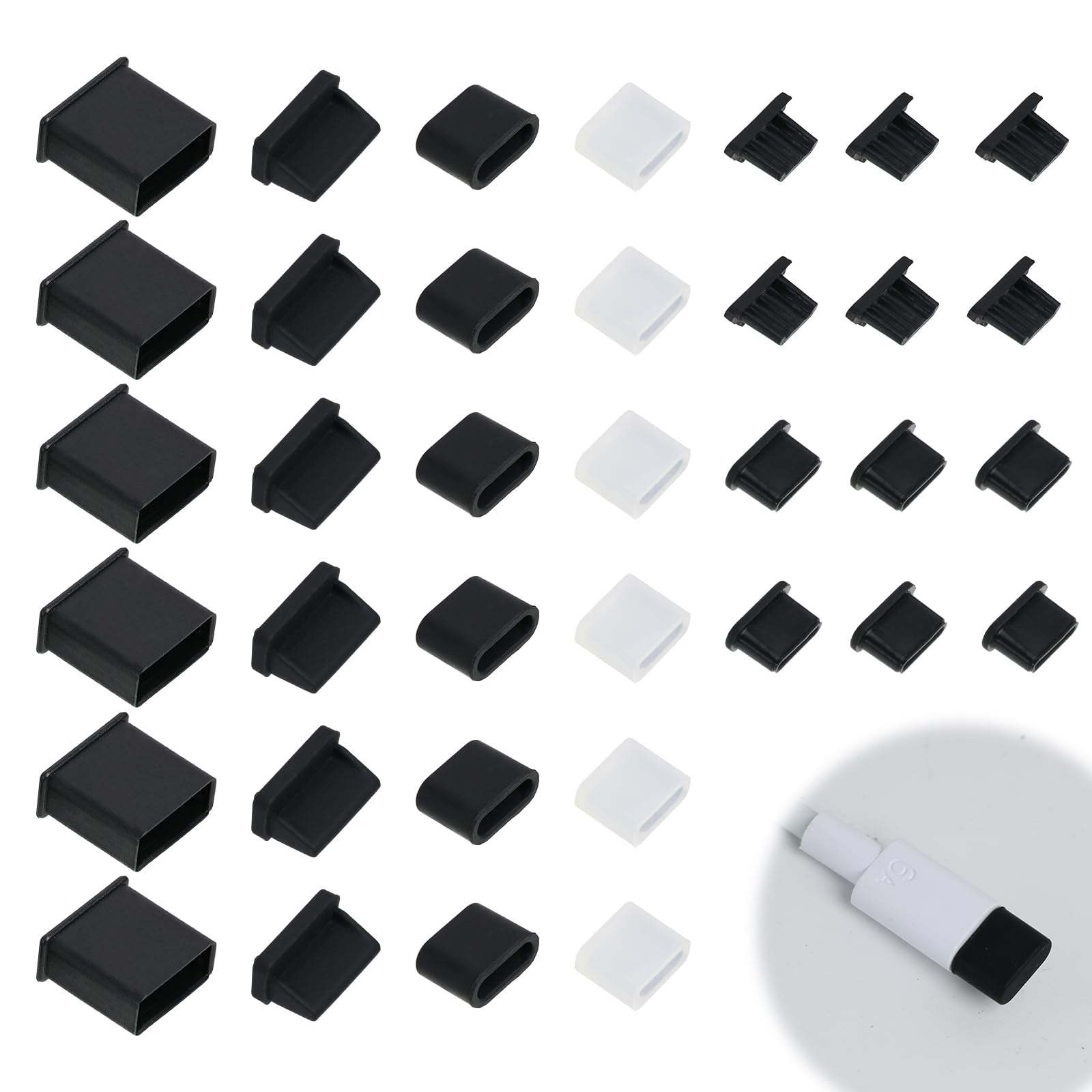 Lot De 36 Bouchons Anti-poussière En Silicone, 6 Types D'USB