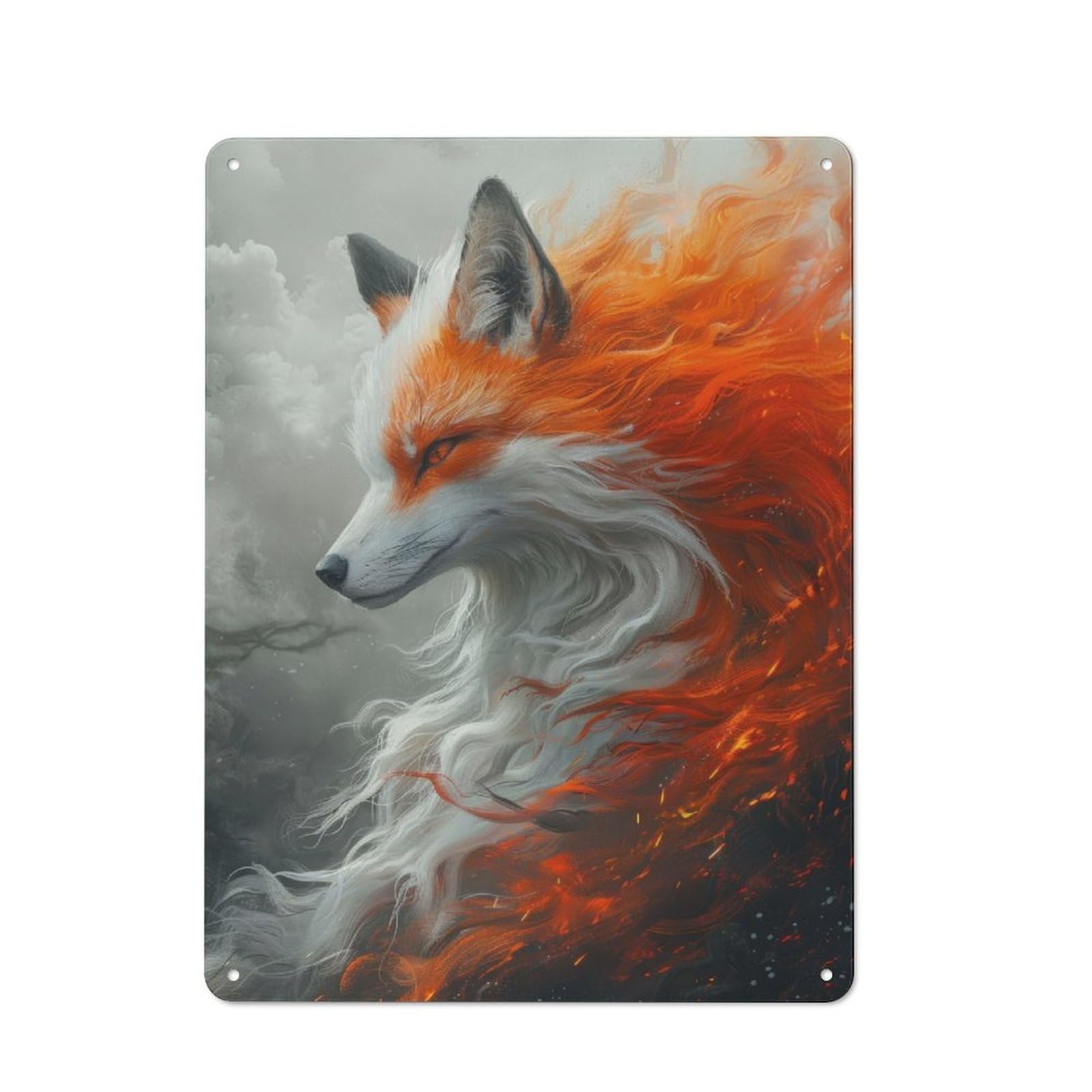 Junmoney Kitsune Red Fox Tin Sign 40X30cm With For Café Or Home Bar, Rustic Decor, For Café-Style Decor Fans