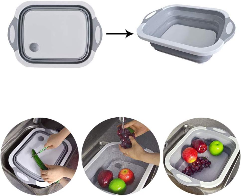 3-in-1 Cutting Boardm,Chopping Board,Multifunction Over-The-Sink Cutting Board with Removable Collapsible Colander, with Dish Tub Colander Fruits Vegetables Wash and Drain Sink Storage Basket