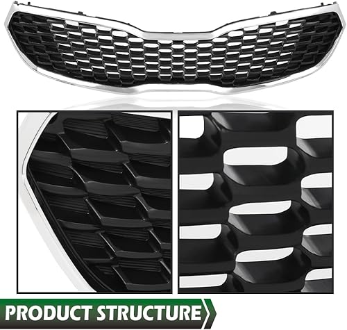 Miniatura 4 de GRAND ORANGE Parachoques delantero parrilla montaje cromo malla estilo compatible con Kia Forte SX/EX/LX 2014 2015 2016 KI1200156, 86350A7500