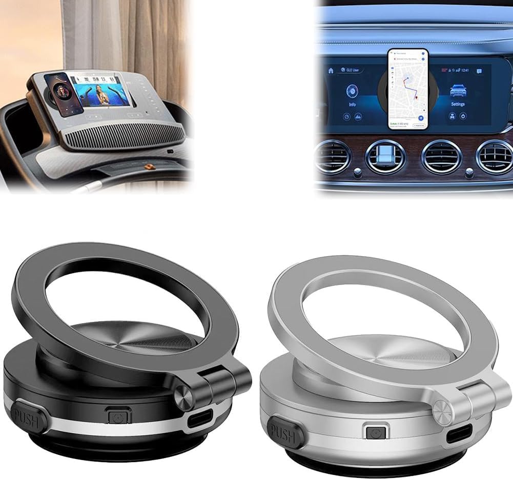 furlinkhm Electric Vacuum Magnetic Suction Phone Mount,New 2024 Car Suction Cup Holder 360° Rotation Portable Magnetic Phone Holder for Glass, Screens, Wall Tiles, Most Surfaces (Black)