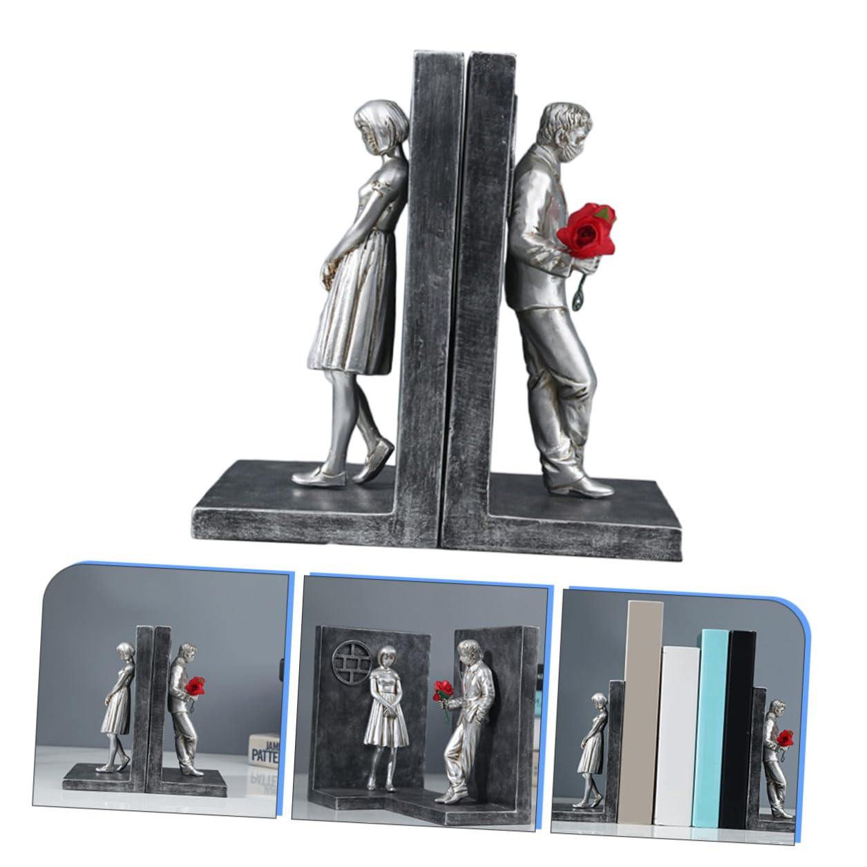 Fermalibri da Scrivania in Resina per Coppie Set 2 Pezzi Decorativi per Libri Pesanti Porta Libri Funzionale per Casa Ufficio e Biblioteca Design Nordico Moderno