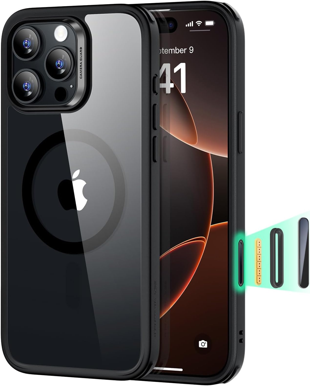 ESR for iPhone 16 Pro Max Case, Compatible with MagSafe, Shockproof Military-Grade Protection, Magnetic Phone Case for iPhone 16 Pro Max, Classic Hybrid Case (HaloLock), Clear Black