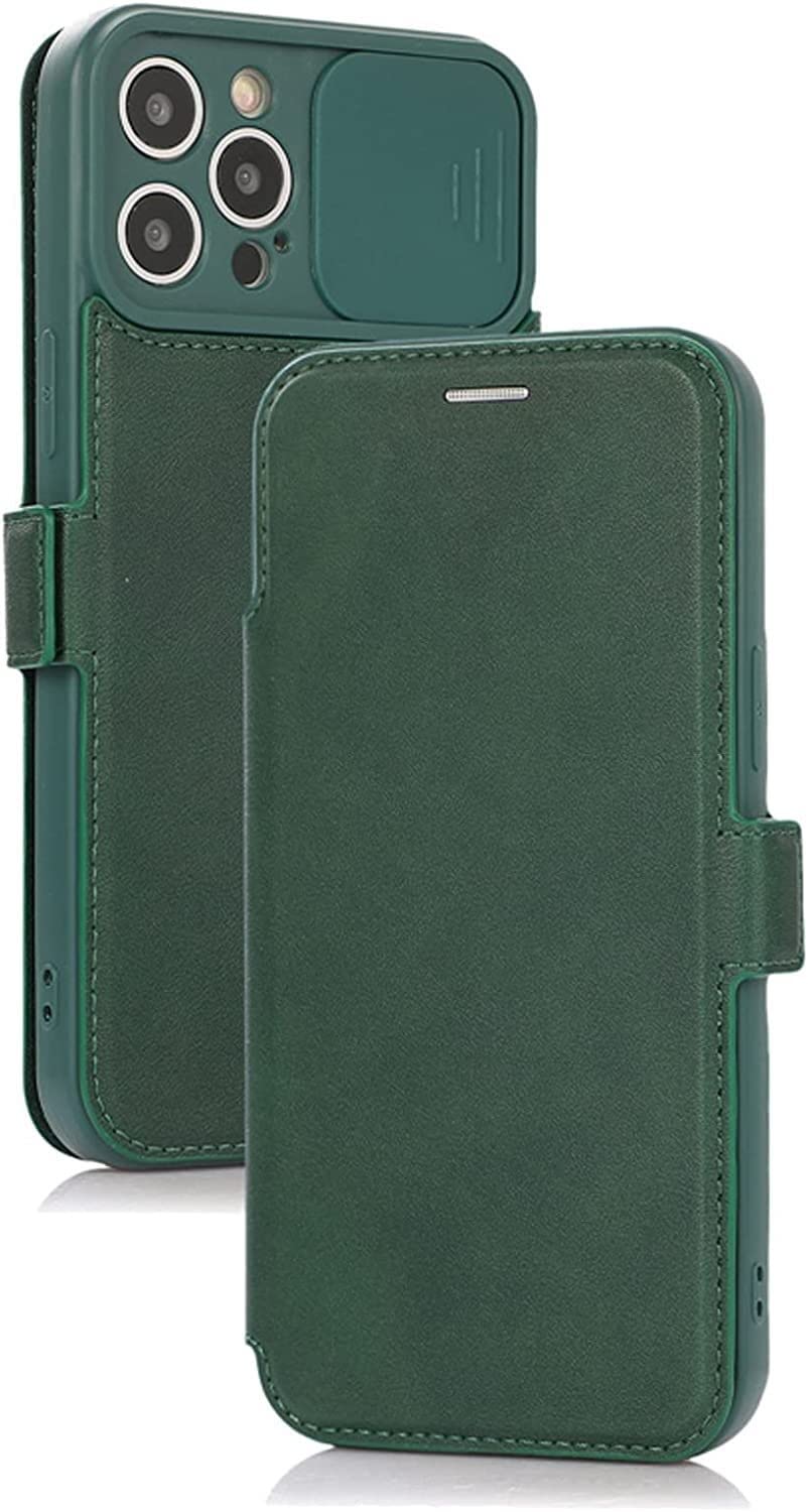Étui portefeuille iPhone 13 Pro Max cuir clapet magnétique vert - 3