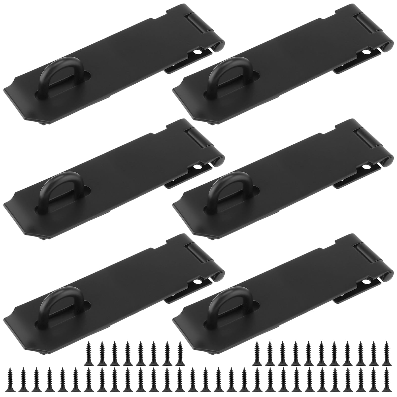 FUNSUEI 6 PCS 4 Inch Black Hasp & Staple, Heavy Duty Door Clasp with Screws