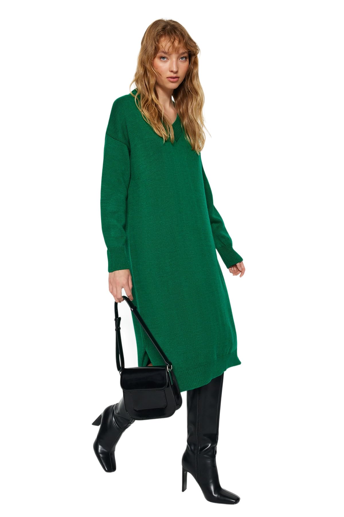 Trendyol Damen Emerald Shift Oversize Knitwear Dress Kleid, Medium Mittel