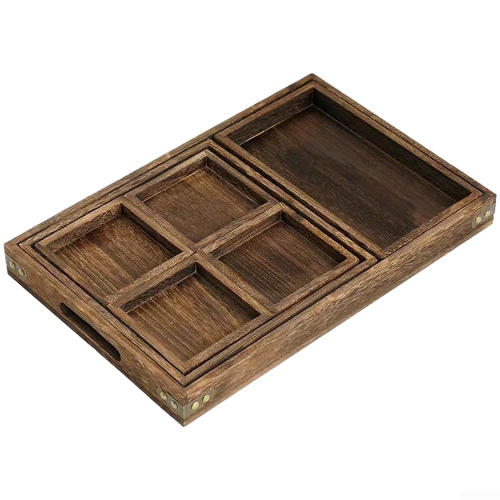 Set Bandeja Té para madera Sólida Japonés 7 Unidades para superficie Pulida para Café Postres Sala Comedor 27.5x27.5cm(A)