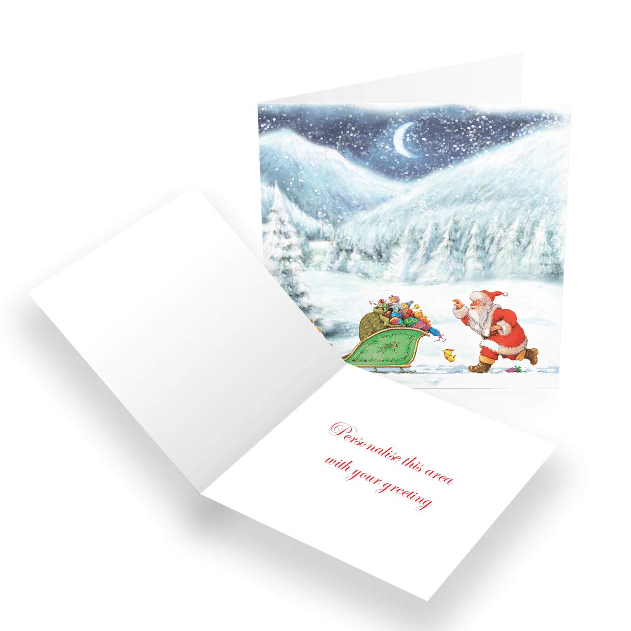 Paper Themes Personalised Christmas Cards Pack of 20- Santa Chasing Sleigh