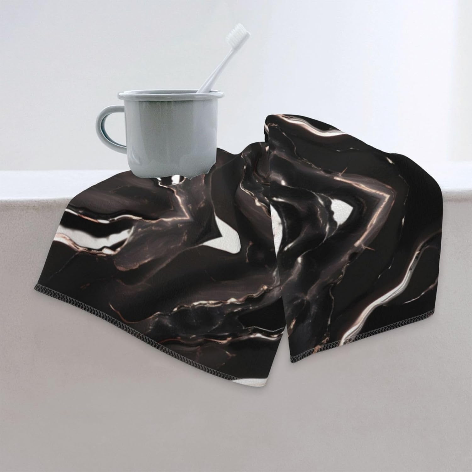 Black Rose Gold Marble Print Hand Towels for Kitchen, Decorative Bathroom Towels Decor Farmhouse Cute for Men Women Gifts