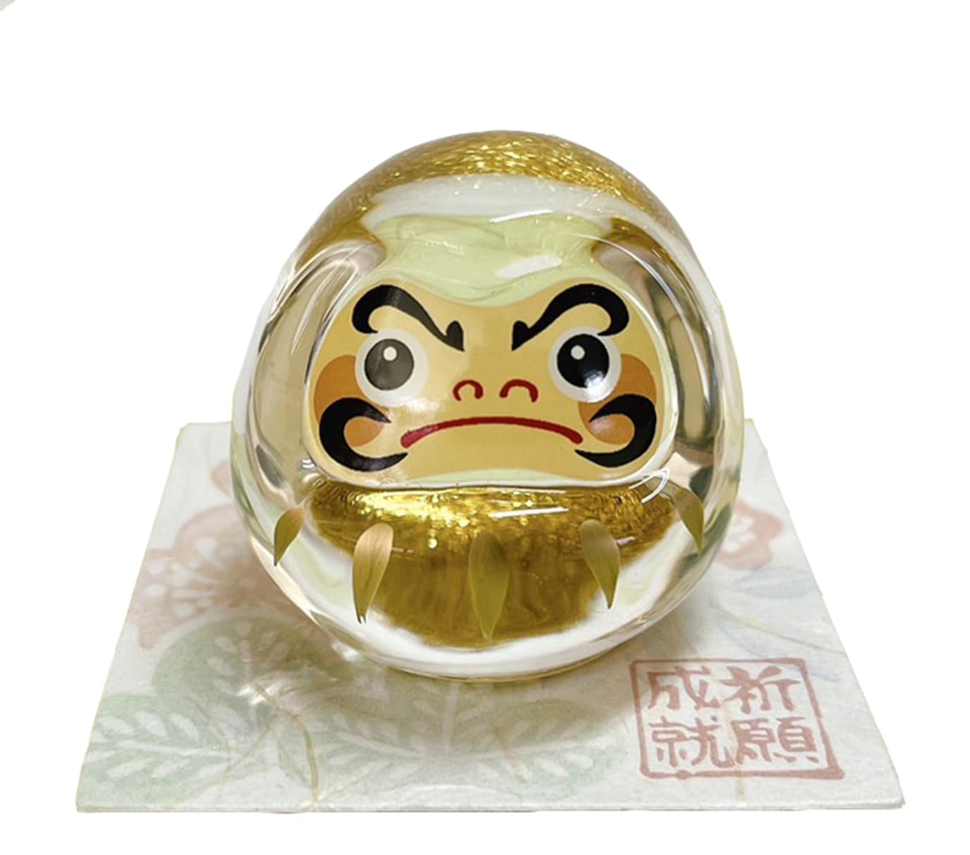 Craftman House Glass Daruma Gold Color Lucky Figurine 1.6in Japanese Decor
