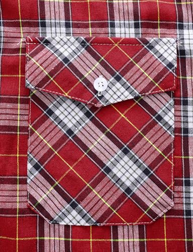 JOGAL Mens Plaid Button Down Shirts Mens Short Sleeve Western Shirts Two Pocket Regular Fit Mens Button Up Casual Shirts4