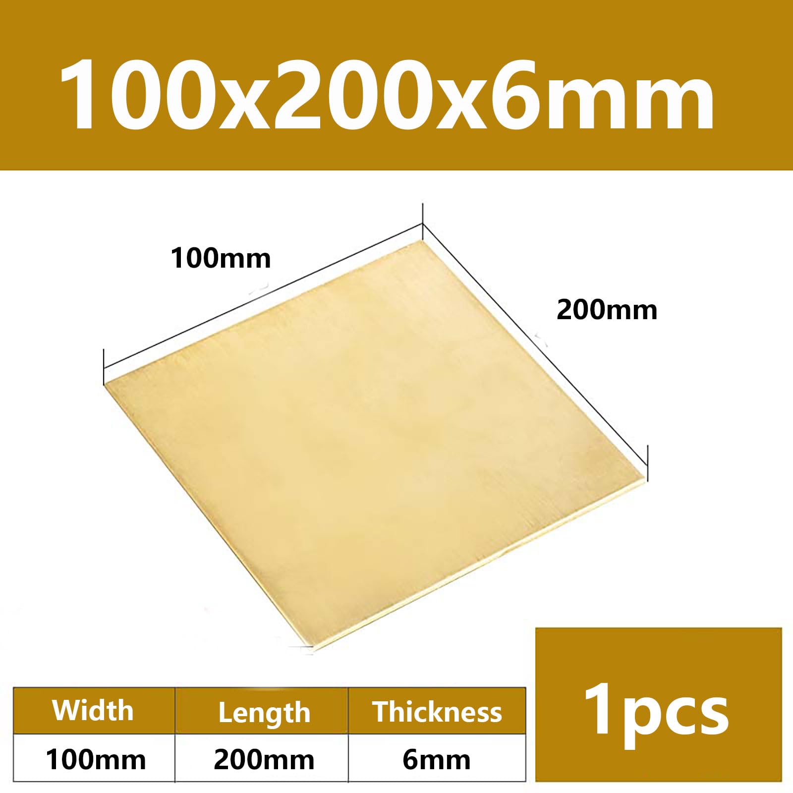 1 Stück H62 Messingblech, Blech für Heimwerken und Basteln - Dicke 5mm, 6mm,6 * 100 * 200mm
