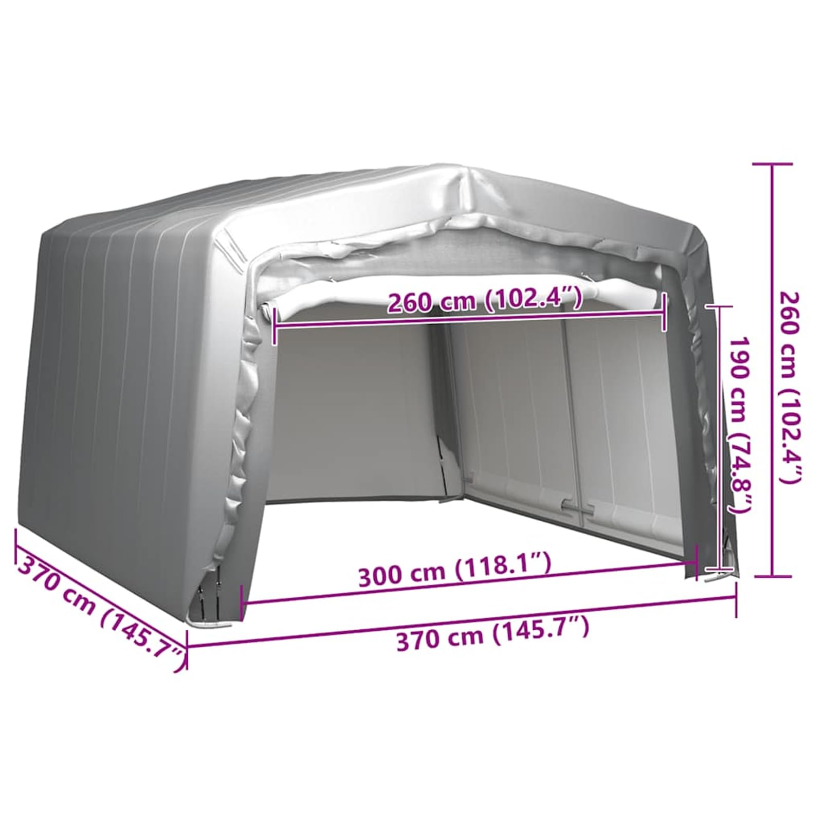 Namiot magazynowy 370 x 370 cm, stalowy, szary – odporny na działanie wody i promieni UV, do wyposażenia outdoorowego, na imprezy i do przechowywania w ogrodzie