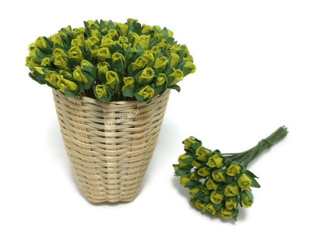 1 Bundle of 50 Green Tiny Rose Mulberry Paper Flower Scrapbook Craft 5mm Card Wedding Dollhouse #258