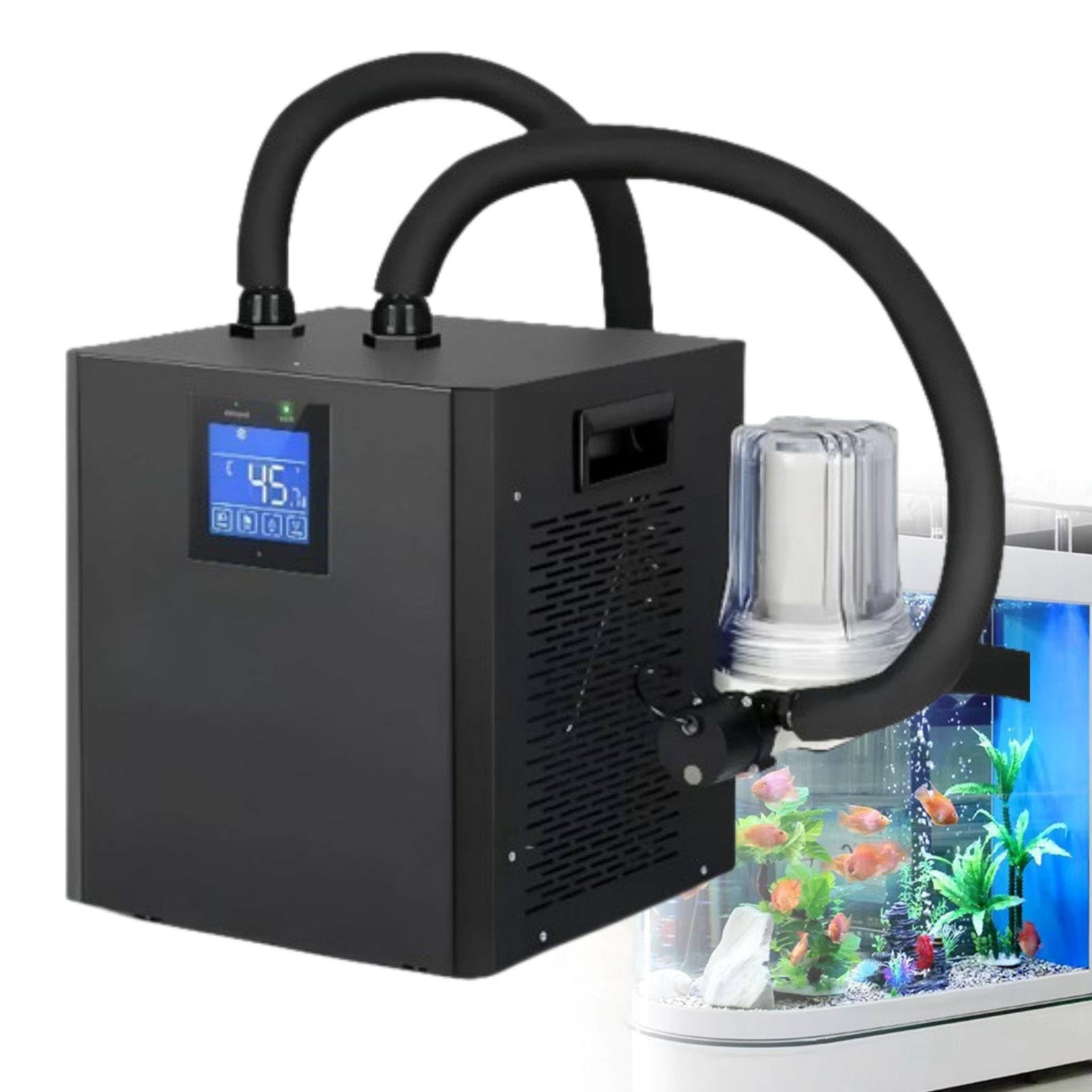 MhWrughts Aquarium Water Chiller, Fish Tank Cooling System, 600W 1/3HP Water Chiller with Built-in Dual Water Pumps, External Filter Cotton for Coral Reef, Marine Fish and Jellyfish