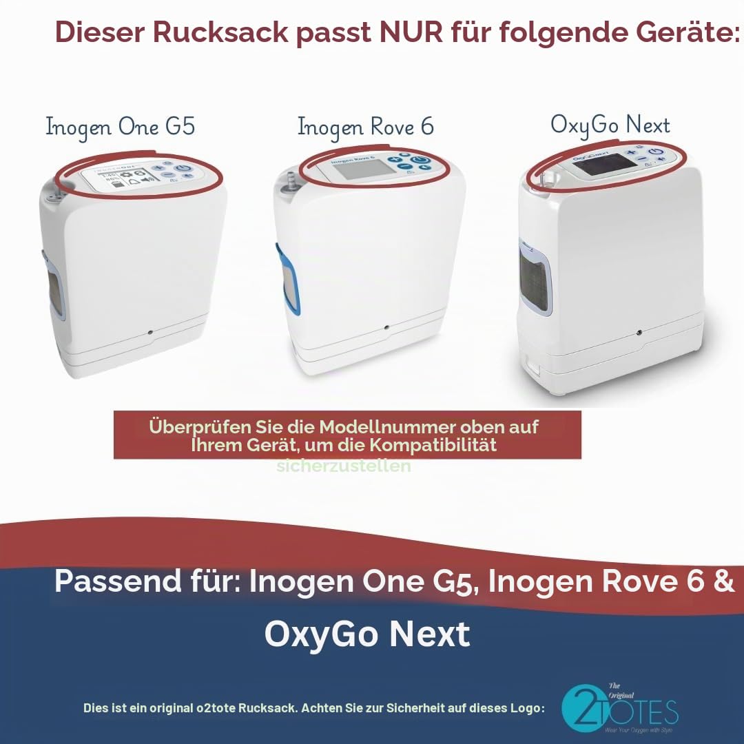 o2totes Rucksack nur kompatibel mit Inogen One G5 (I0-500) und Inogen Rove 6 (IO-501), extra Batteriefach, Ladekabel, Inogen Zubehör