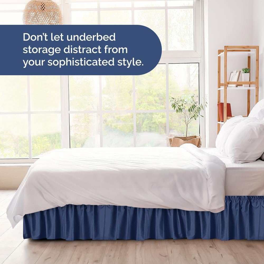 Gorayoo Bedding Bed Skirt – Wrap Around Dust Ruffle Bed Frame Cover with Easy Fit Elastic Strap, Single Size 18 Drop, Microfiber Pleated, Machine Washable | Navy Blue, (48inchx72inch) 1