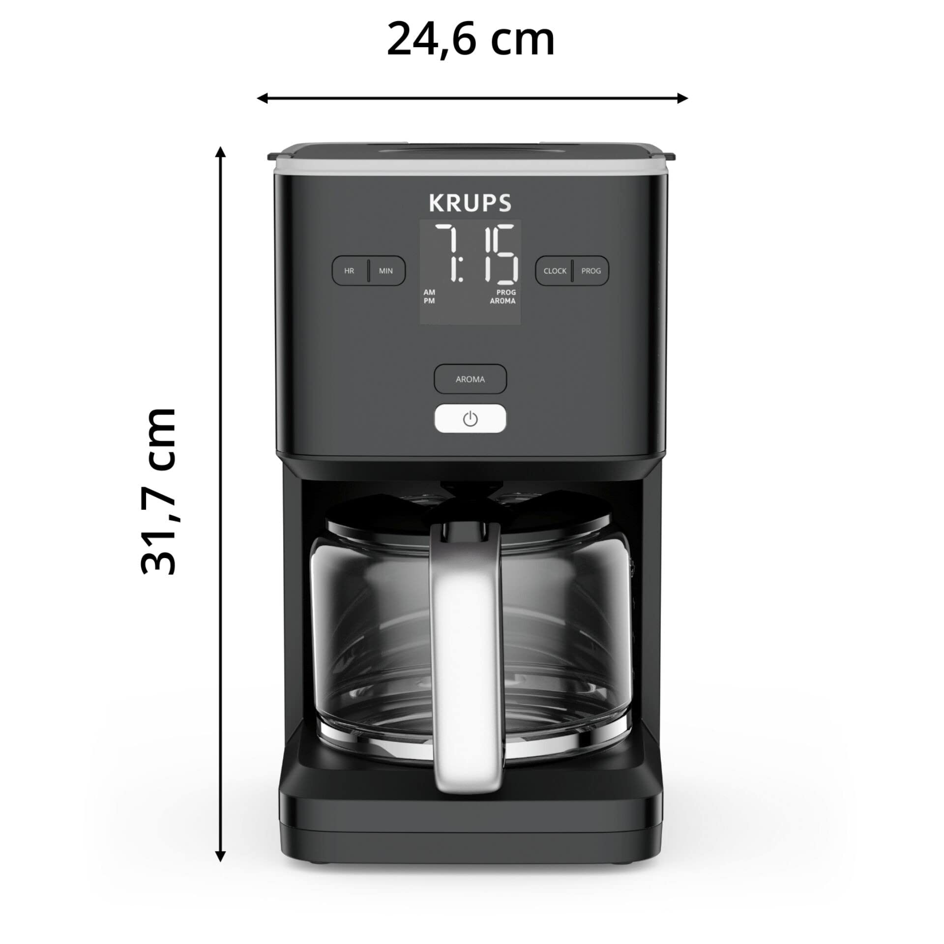 Krups KM6008 Smart'n Light Ekspres do kawy z timerem, pojemność 1,25 l, 10 filiżanek, funkcja utrzymania ciepła, automatyczne wyłączanie, czarny
