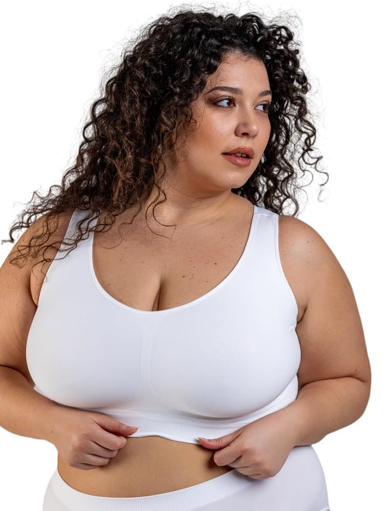 Plumpy Reggiseno Taglie Forti Donna Senza Ferretto con Sostegno | Fascia di compressione che da sostegno senza ferretto, schienale alto, spalline larghe. Sottoseno 85-135 cm. Made in Italy