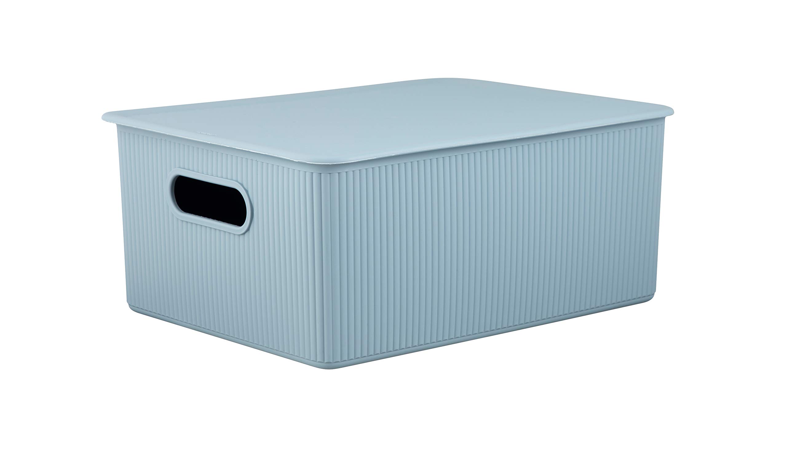 Superio Ribbed Collection - Decorative Plastic Basket Open Home Storage Bins Organizer, Blue Container Boxes for Organizing Closet Storage Bins for