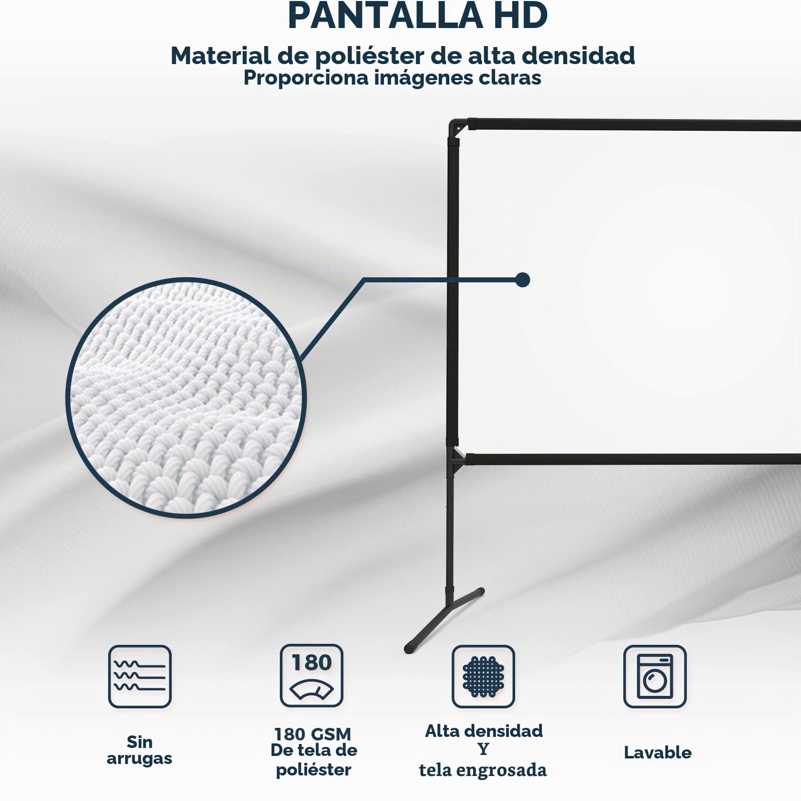 Pantalla de proyector con soporte, pantalla de proyector al aire libre de 100 pulgadas y soporte, pantalla de película exterior gruesa sin arrugas y marco resistente para cine en casa...