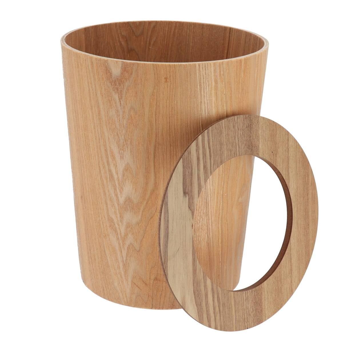 Tendance - Poubelle Bois Façon chene 9l - Bois Naturel - Salle de Bain - Poubelles et Brosses WC