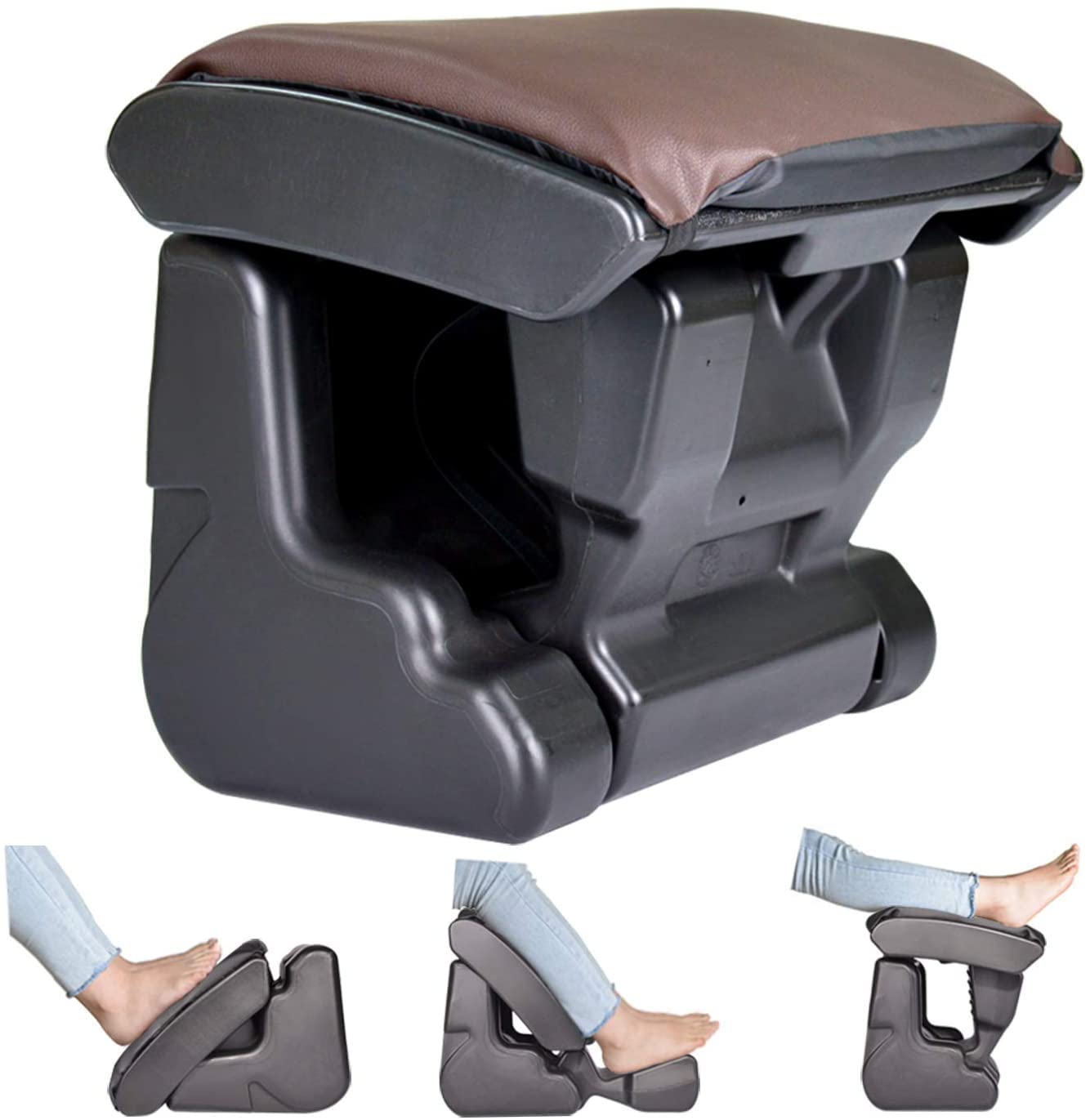 Scalebeard Under Desk Footrest Ergonomic Footrest Angle Height Adjustable Foot Rest with 3 Functional Modes & Massage,Max 120 Pounds Load for Office,Under Desk,Car,Home (Brown)
