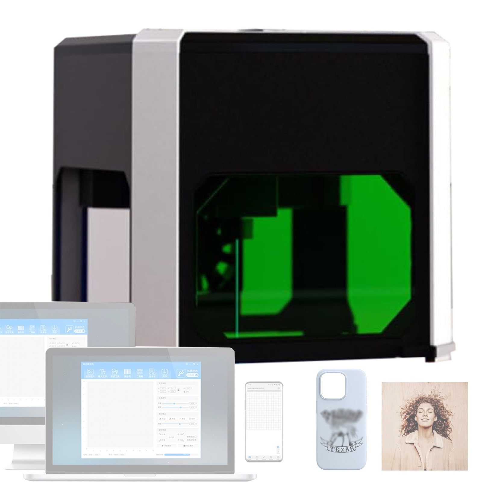 Mini incisore laser - Macchina per incisione laser leggera e portatile, taglierina laser domestica con controllo tramite APP per computer/telefono cellulare per fai da te legno/pelle/plastica