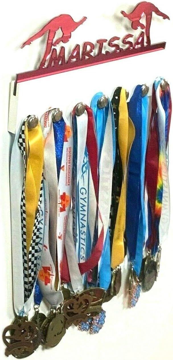 Custom Personalized Name Medal Holder, Dancing Dancer Display Awards Hanger Rack with Hooks for 60+ Medals, Ribbons, Sports 16'' Wide, One of A Kind Made to Order with Your Name On It
