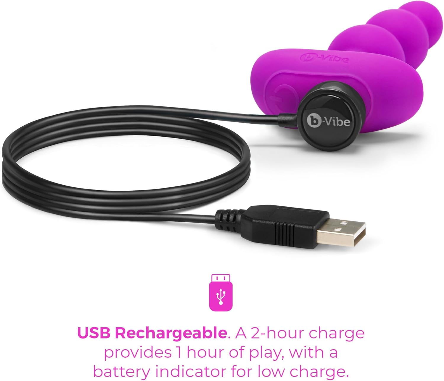b-Vibe Triplet Anal Beads - Vibrating Silicone Remote Control Anal Plug, Sex Toys for Adults - Pink