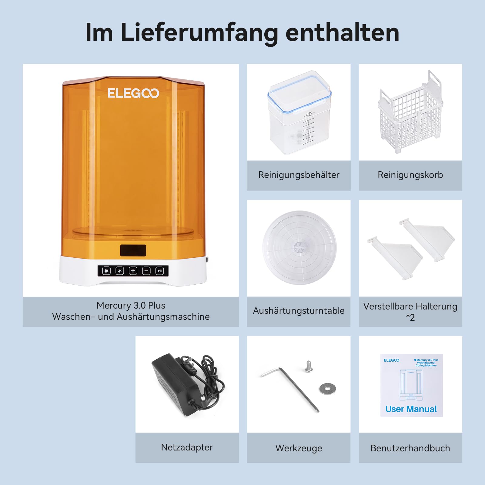 ELEGOO Mercury Plus V3 Reinigungs- und Aushärtungsstation, Wash and Cure Station mit 7,5 l große Kapazität und 360° Stereo-Aushärtung, Kompatibel mit Den Meisten LCD/DLP/SLA 3D-Drucker