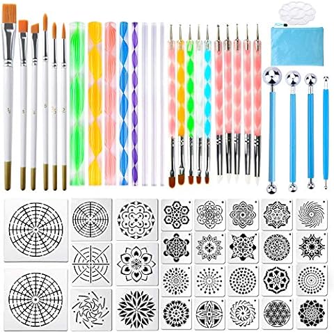 Augshy Mandala Dotting Tools, 58PCS Dot Painting Tools Set Rock Painting Supplies with a Blue Zipper Waterproof Storage Bag for Painting Rocks Cover