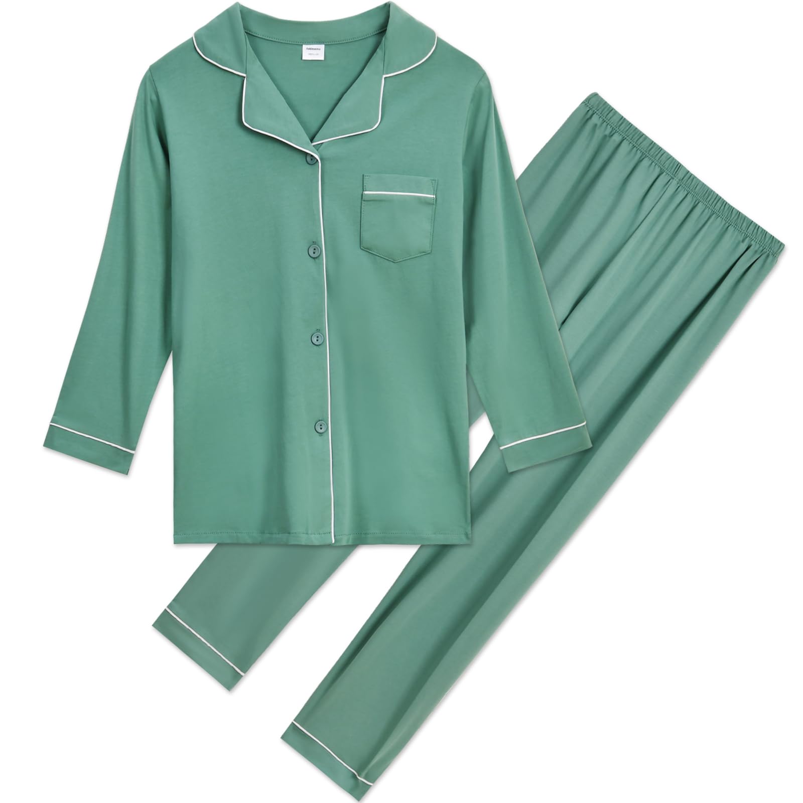 Aablexema Unisex Kids Pajamas Set Button-Down Long Sleeve Cotton Sleepwear Lounge Set for 5-13 Years