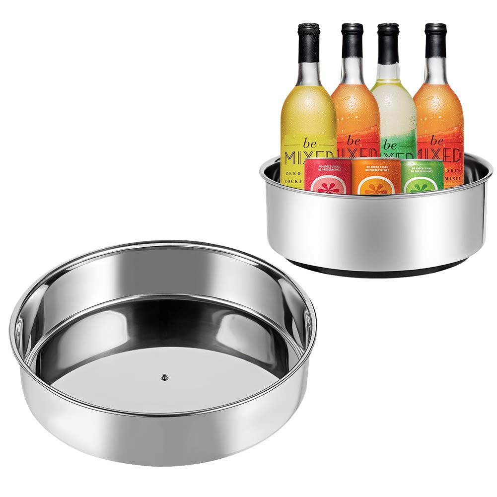 MOKARO Lazy Susan Turntable Kitchen Storage Organizer for Can or Seasonings, Multifunctional Stainless Steel Organizer for Fridge or Cabinet,360 Rotating Cosmetic Organizer - Pack of 2