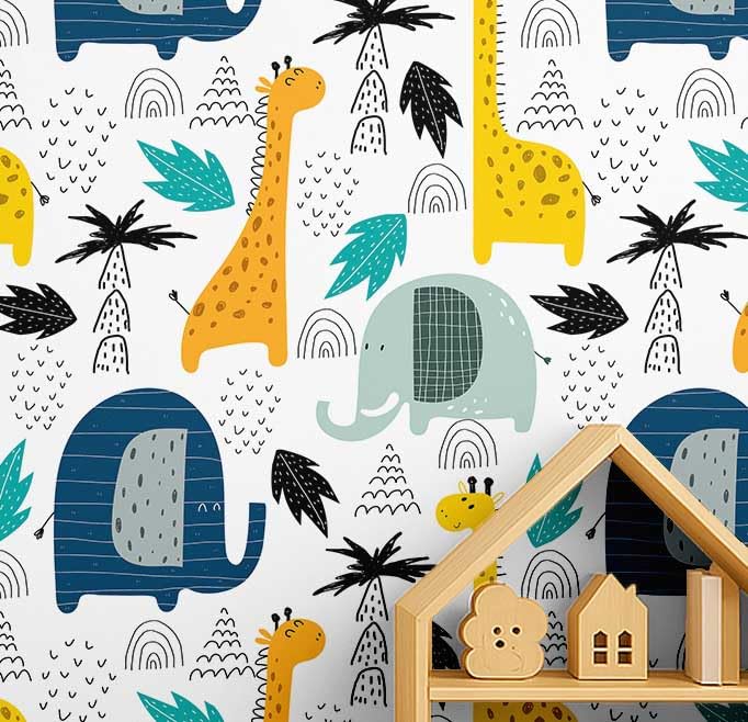 Papier peint autocollant safari blanc revêtement mural amovible de 25x120