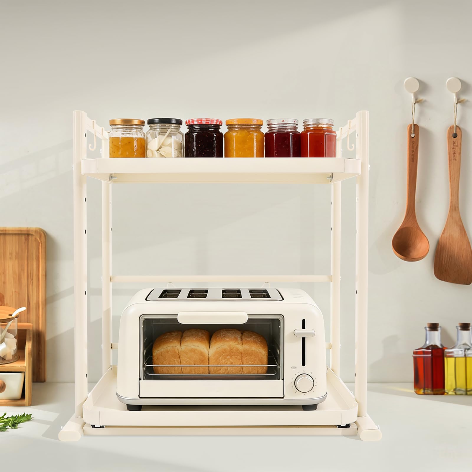 Scaffale a microonde estensibile, supporto per forno con ripiano scorrevole