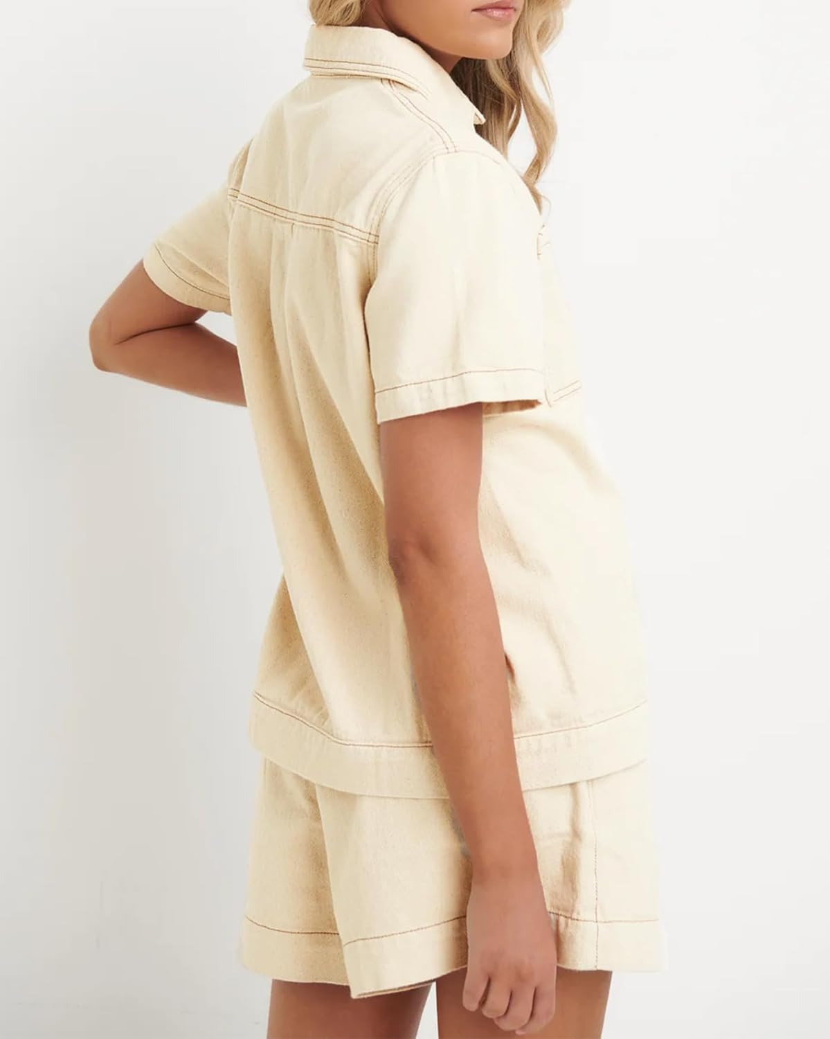 Kedera Summer Denim Set for Women 2 piece Casual Short Sleeve Boxy Shirt Tops and Shorts Pants Lounge Sets Outfits - Image 4