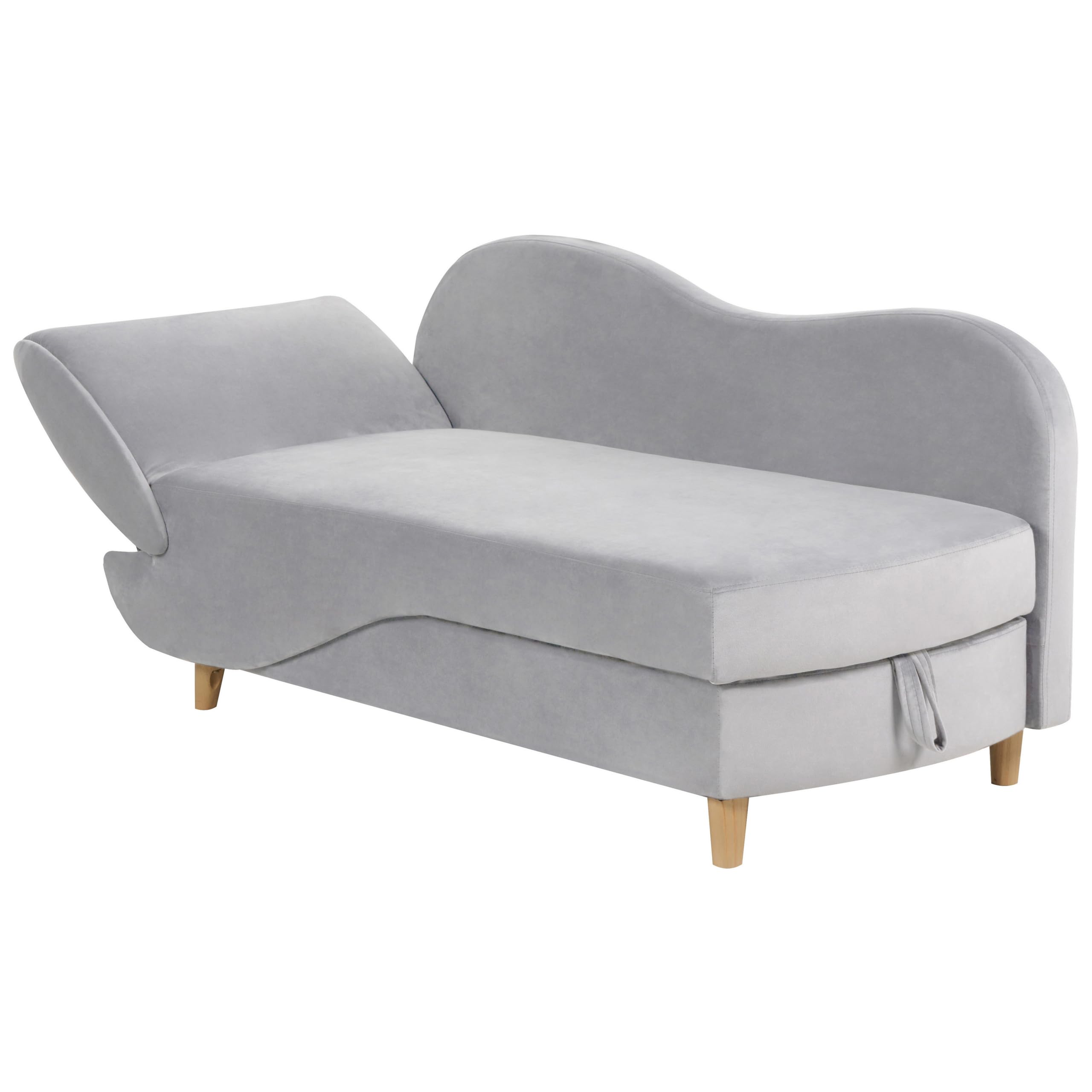 Chaiselongue Samtstoff grau linksseitig mit Stauraum Kissen modern Meri II