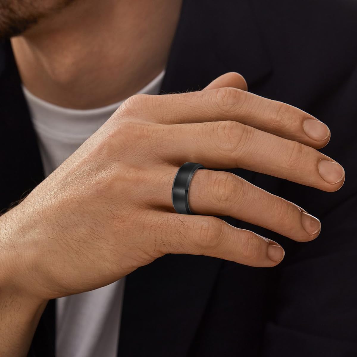 Classic Wedding Bands for Men 8mm Black Tungsten Carbide Rings, Anti-Scracth and Durable, Beveled Polished Edge for Comfortable Fit