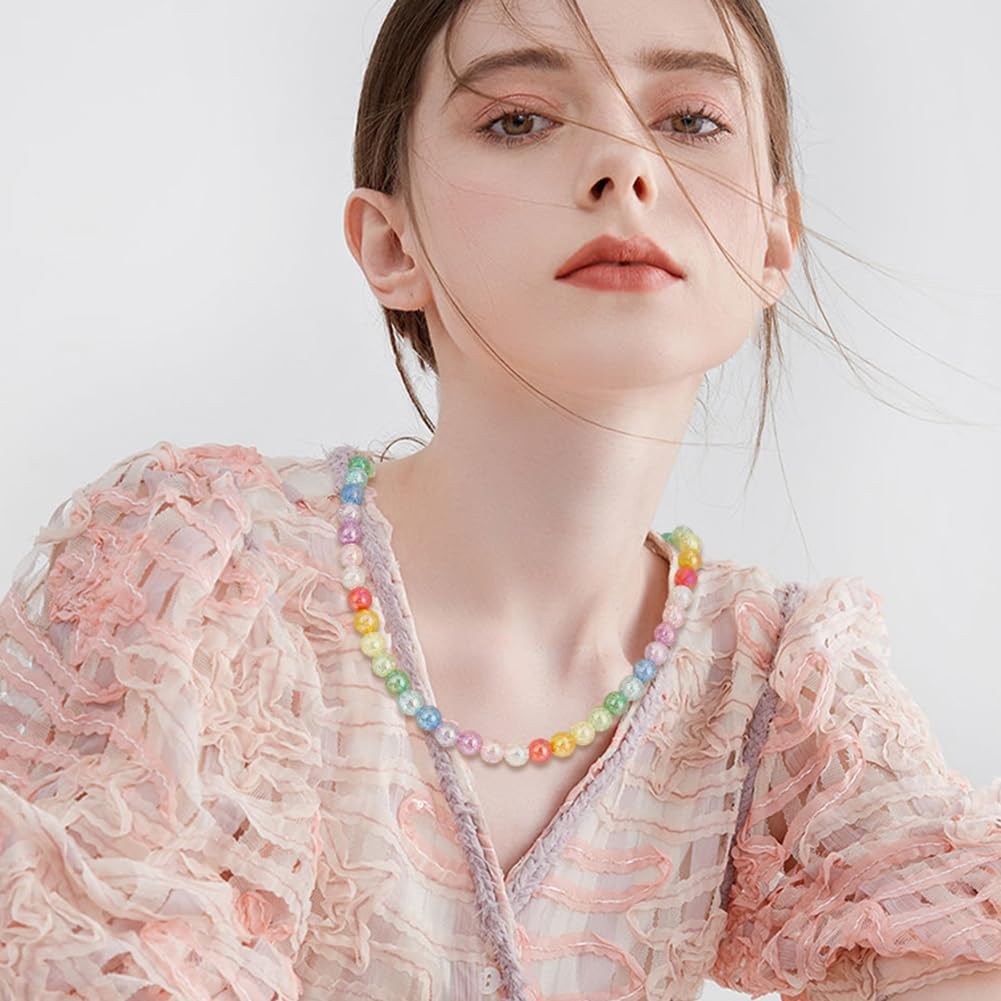 1 Box 500PCS Acrylic Crack Round Beads with Hole Colorful Crackle Transparent Bubblegum Chunky Resin Ball AB Color Plastic Spacer Bead for Jewelry Making Necklace Bracelets Diy Craft Supply - Image 5