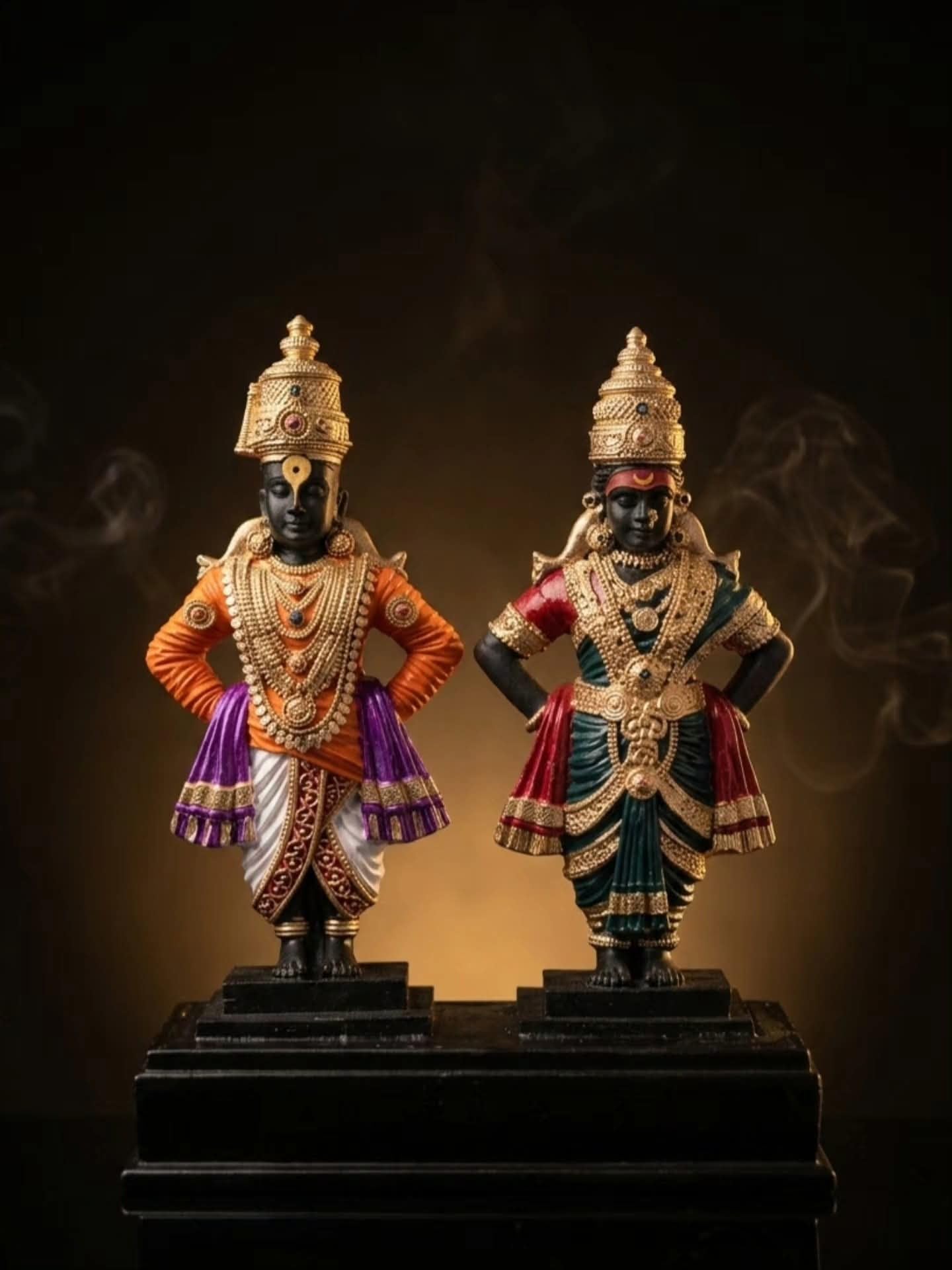 VINAYAK Art Studio Traditional Black Finish Vithoba Rukmini Idol Set for Home Temple | Decorative God Statue for Pooja Room & Living Room | Premium Handcrafted Hindu God Murti-image-25