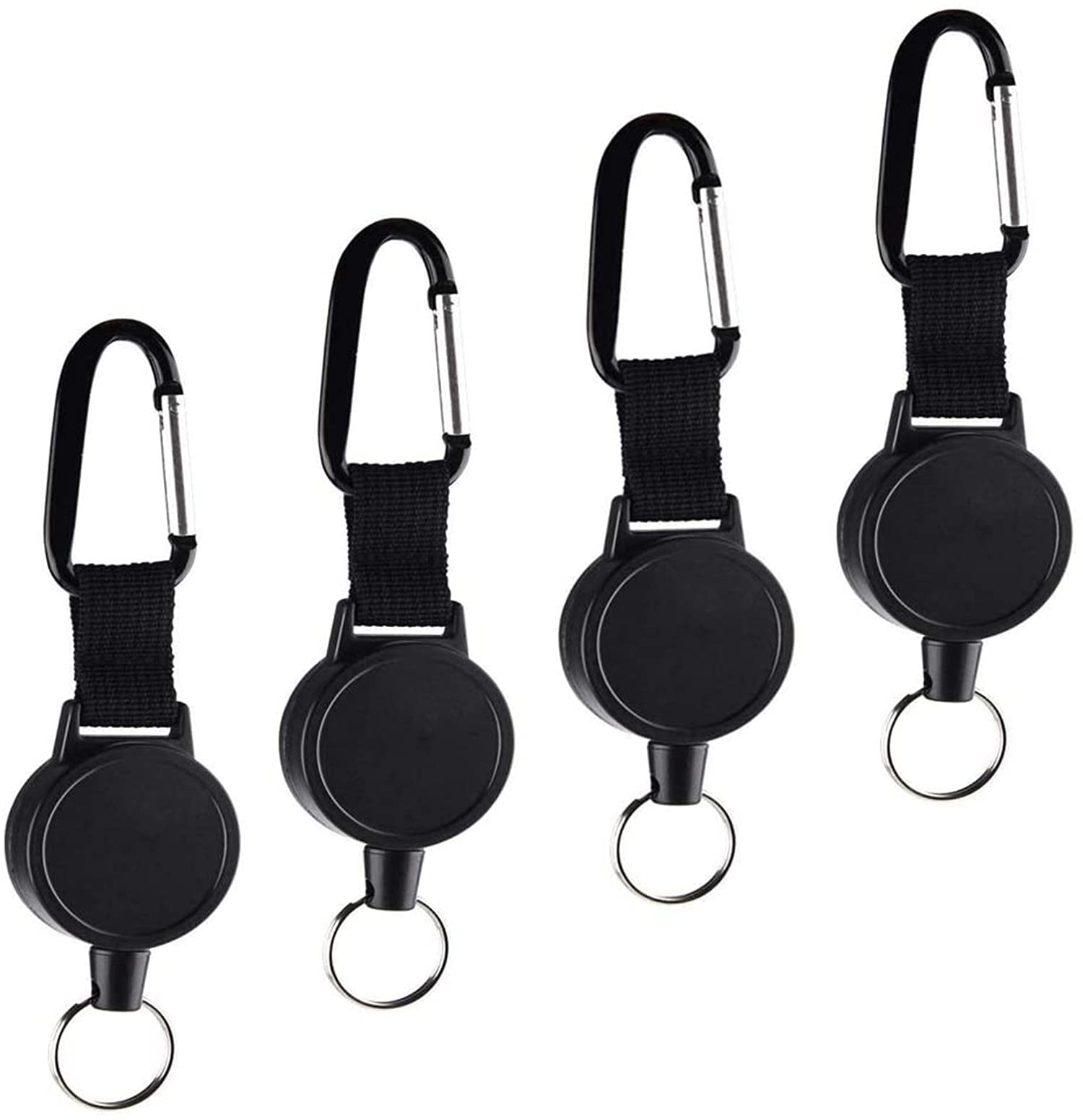 DELFINOKey Lanyard Retractable Key Chain, (2 Pack, Black), Retractable Keychains Durable Lanyard Extendable 27 Inches Steel Wire Rope, Hanging, Can be Hung on Waist, Chest, Backpack, Trouser Pocket