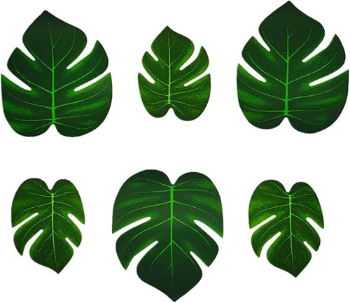 Miniatura 6 de Paquete de 36 hojas artificiales de Monstera – Fronds de palma verde seda de 7.9 pulgadas y 5.9 pulgadas, hojas sintéticas tropicales para fiestas