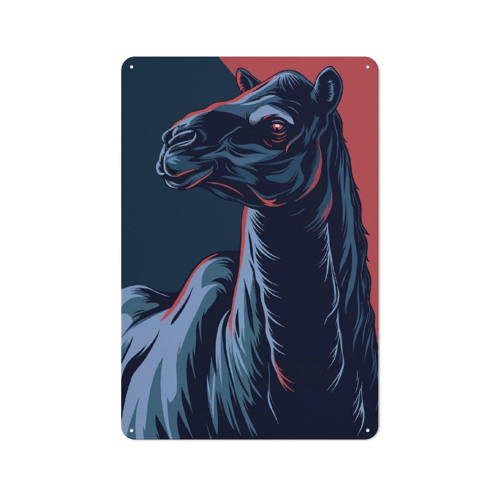 Junmoney Stylized Camel Portrait Metal Plaque 30X20cm With For Hallway Wall, Rustic Decor, For Garage, Workshop And Man Cave Decoration