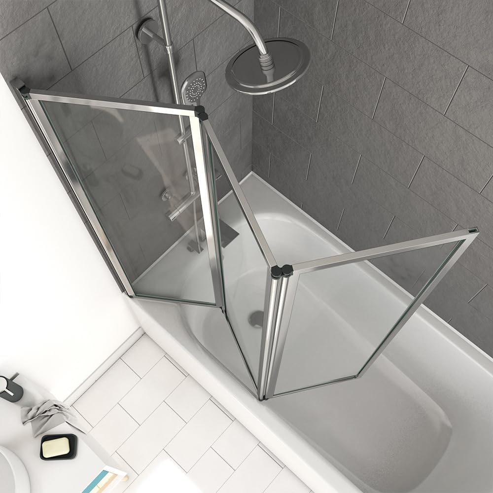 Marwell Triple Chrome ścianka prysznicowa do wanny 125 x 143 cm składana ścianka wannowa chromowana nakładka na wannę z przezroczystym szkłem