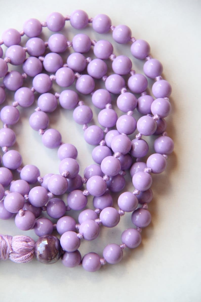 Naturalne liliowe szklane koraliki 8 mm, 108 sztuk, koraliki do medytacji, Reiki, Japa Mala, buddyjskie koraliki modlitewne, bransoletka do jogi, koraliki lecznicze